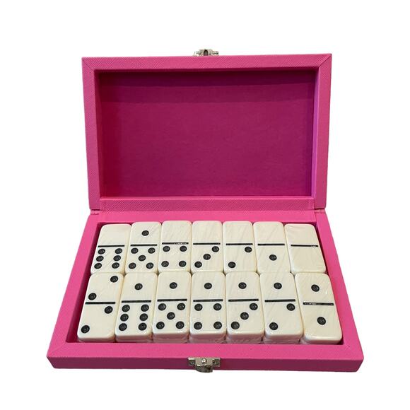 BROUK & CO Ellen Dominoes Travel Set in Posh Hot Pink Vegan Leather NEW In Box - Picture 3 of 10
